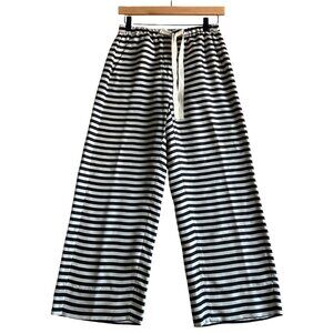 Max Mara Womens Sz 4 Black & White Striped Silk Wide-Leg Pants
